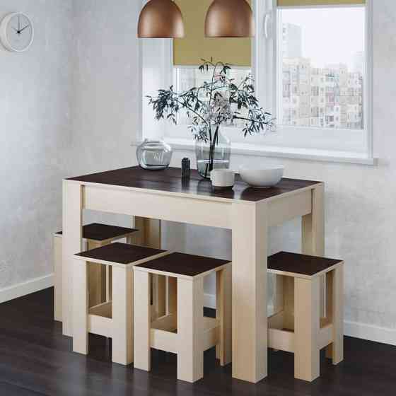 Обеденный комплект Эверест Стол СТО-1 + 4 табурета Т-1 Венге темный + Дуб молочный (DTM-5587) Львов