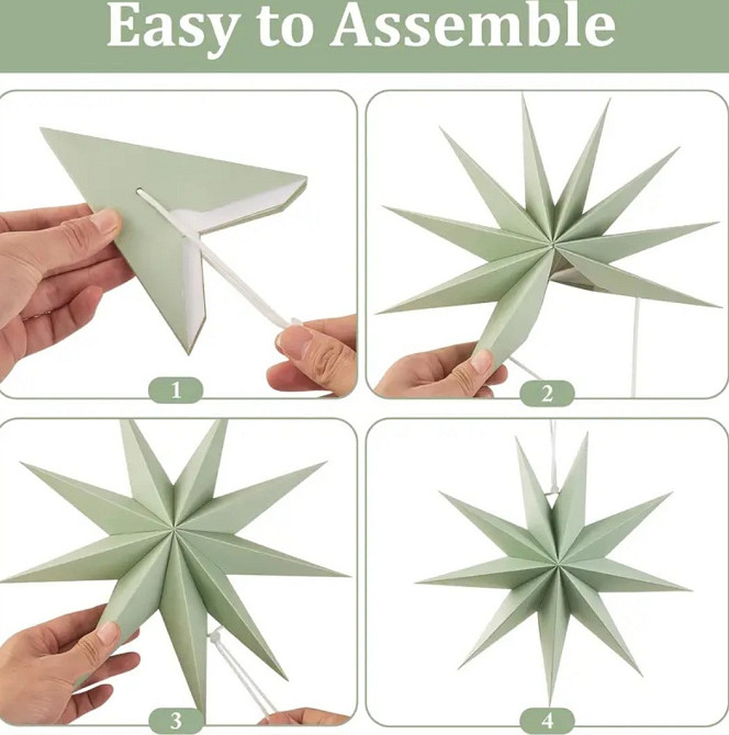 Объёмная звезда из картона девятиконечная 30 см ментоловый Киев - изображение 3