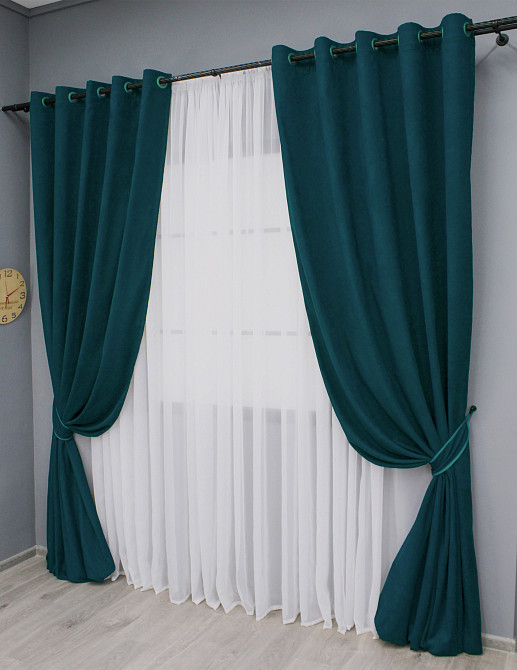 Комплект штор на люверсах VR-Textil Микровелюр Petek № 1494ш 150х270 см 2 шт Изумрудный (37-0211) Киев - изображение 11