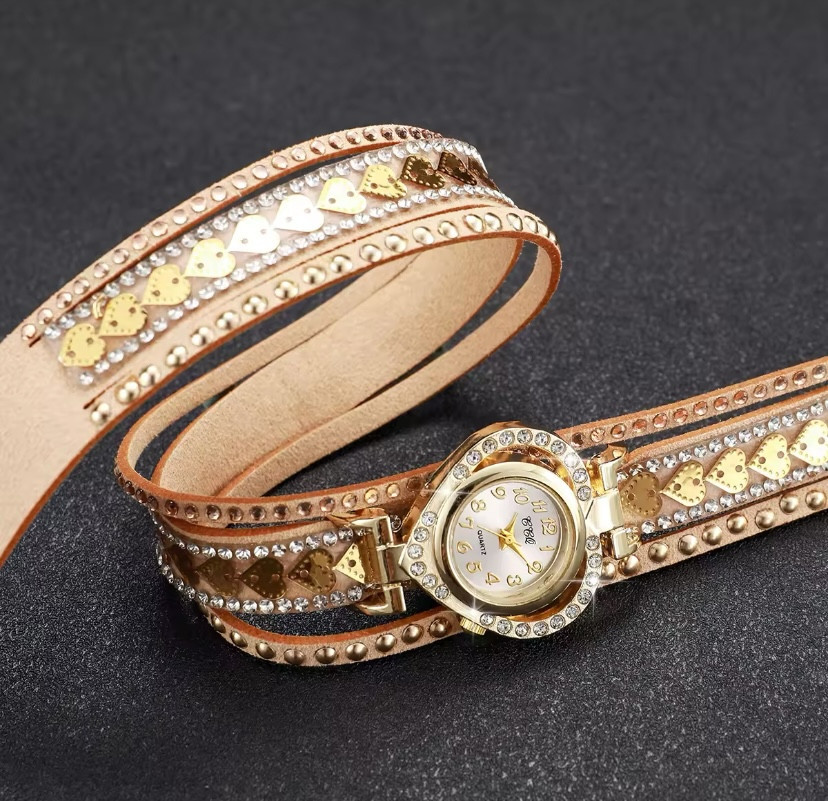 Годинник жіночий у вигляді Серця наручний годинник з браслетом зі шкіри рожевий Київ - фото 2