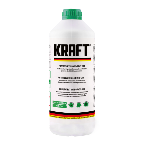 KRAFT G11 концентрат зелений 1,5 л — антифриз-концентрат до -80 °C | KF118 Ковель