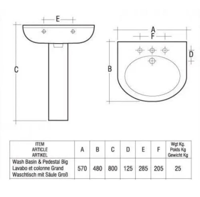 Комплект раковина + ножка RAK Ceramics Cynthia Wash Basin (57 см) Белый Киев - изображение 8