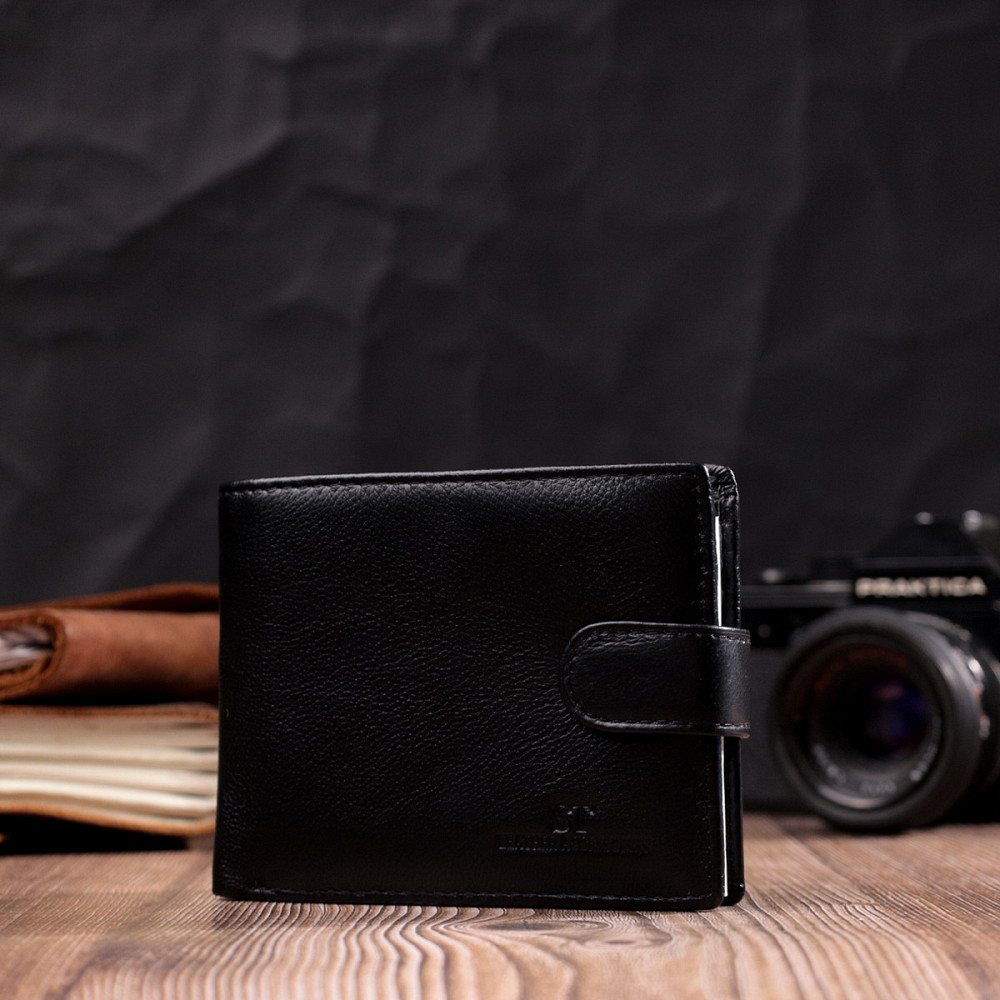 Горизонтальний чоловічий гаманець із натуральної шкіри ST Leather 22443 Чорний Київ - фото 10