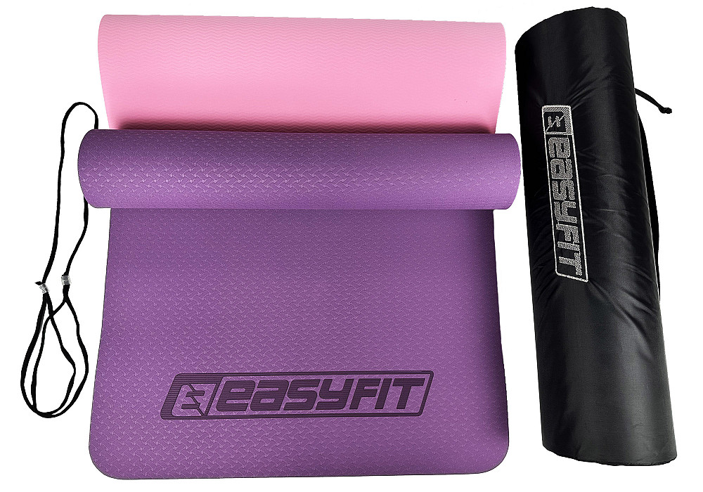 Килимок для йоги та фітнеса EasyFit TPE+TC 6мм двошаровий + Чохол фіолетовий з рожевим Коломыя - изображение 6