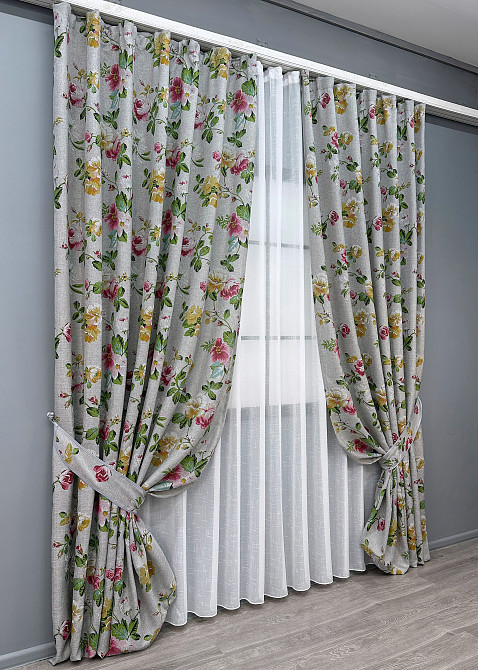 Комплект штор VR-Textil Лен Прованс 200х270 2шт и Тюль 600х270 2083ш-115т Разноцветный с белым 71-218/7 Киев - изображение 2