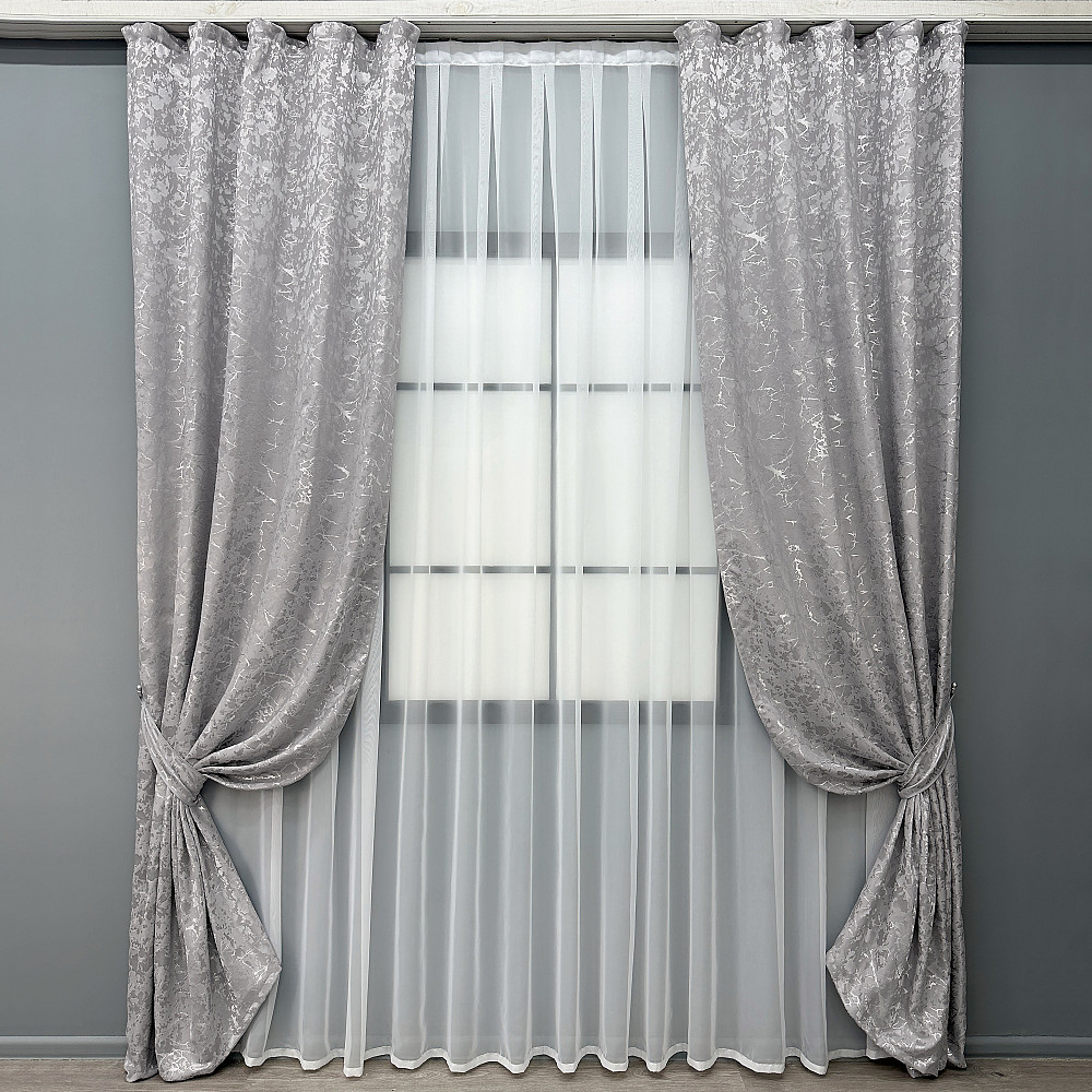 Комплект готовых штор VR-Textil Лен мрамор Royal Touch № 2007ш Светло-серый 130х200 см 2 шт (39-0093) Киев - изображение 2