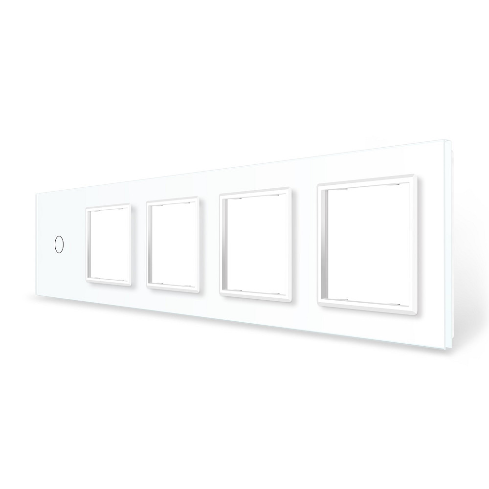 Рамка 5-постова для одного 1-сенсорного вимикача і чотирьох розеток (1-0-0-0-0) LIVOLO, загартоване скло, біла, 365×80 мм (VL-P701/E/E/E/E-10W) Коломыя - изображение 1