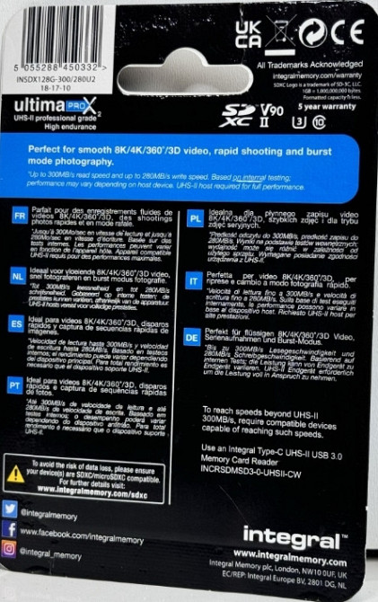Карта пам'яті Integral UltimaPro SD-карта UHS-II 128 Гб V90 до 300 Мб. Київ - фото 2