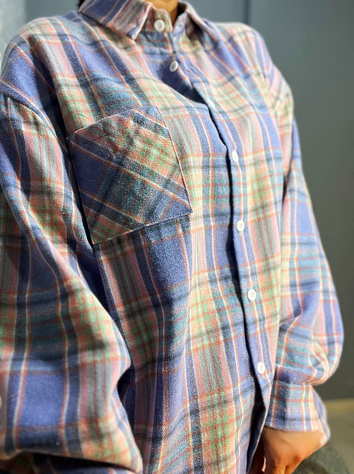 Сорочка жіноча Baoyu 225 картата оверсайз фланель подовжена спинка one size, бузковий, one size Київ - фото 8