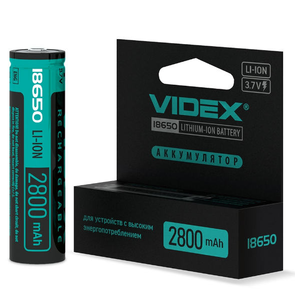 Акумулятор 18650 Li-lon 2800mAh захист (бл-1шт) Videx Житомир - изображение 1