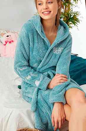 Махровий халат жіночий із капюшоном Бірюзовий XL Харків
