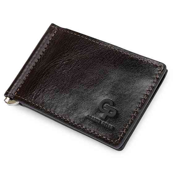 Чоловічий практичний затиск для грошей Темно-коричневий (GRANDE PELLE) Київ