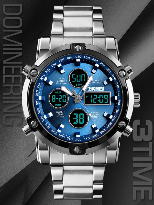Классические наручные часы Skmei 1389 Серебристые с синим Винница - изображение 4