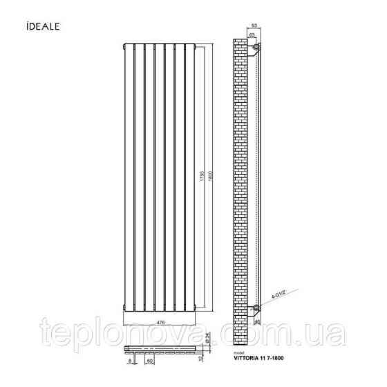 Дизайнерський радіатор 1800/476 (мм) чорний мат IDEALE VITTORIA (універсальне підключення) 11 7/1800/476 Чернівці