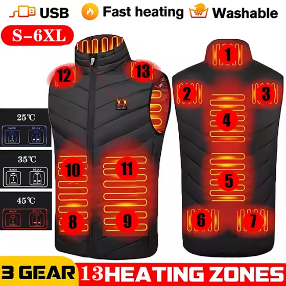 Чоловічий жилет із підігріванням HeatFashion Electric Heating Vest (13 зон) Чорний 3XL Вінниця