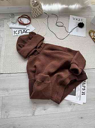 Жіноча стильна тепла плюшева худі з вушками м'яке хутро Teddy Шоколад Одеса