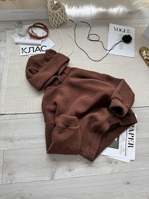 Женская стильная теплая плюшевая худи с ушками мягкий мех Teddy Шоколад Одесса - изображение 2