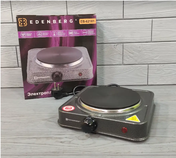 Електрична одноконфорочна дискова плита Edenberg EB-62181, потужність 1000 Вт. Одеса - фото 2