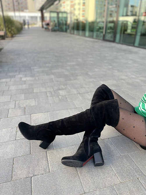 Nivelle Ботфорти зимові жіночі з натуральної замші чорні на підборах, наповнювач євро-вовна 536 Коломия - фото 9