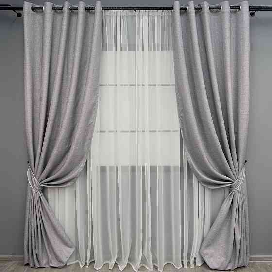 Комплект штор на люверсах VR-Textil Лен ELEMENTA № 1866ш Светло-серый 150х270см 2 шт (37-0276) Киев