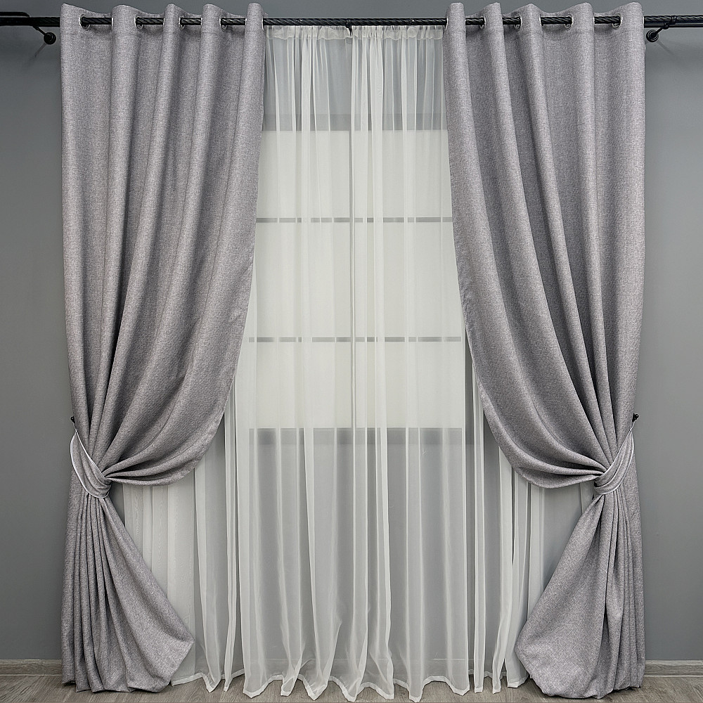 Комплект штор на люверсах VR-Textil Лен ELEMENTA № 1866ш Светло-серый 150х270см 2 шт (37-0276) Киев - изображение 2