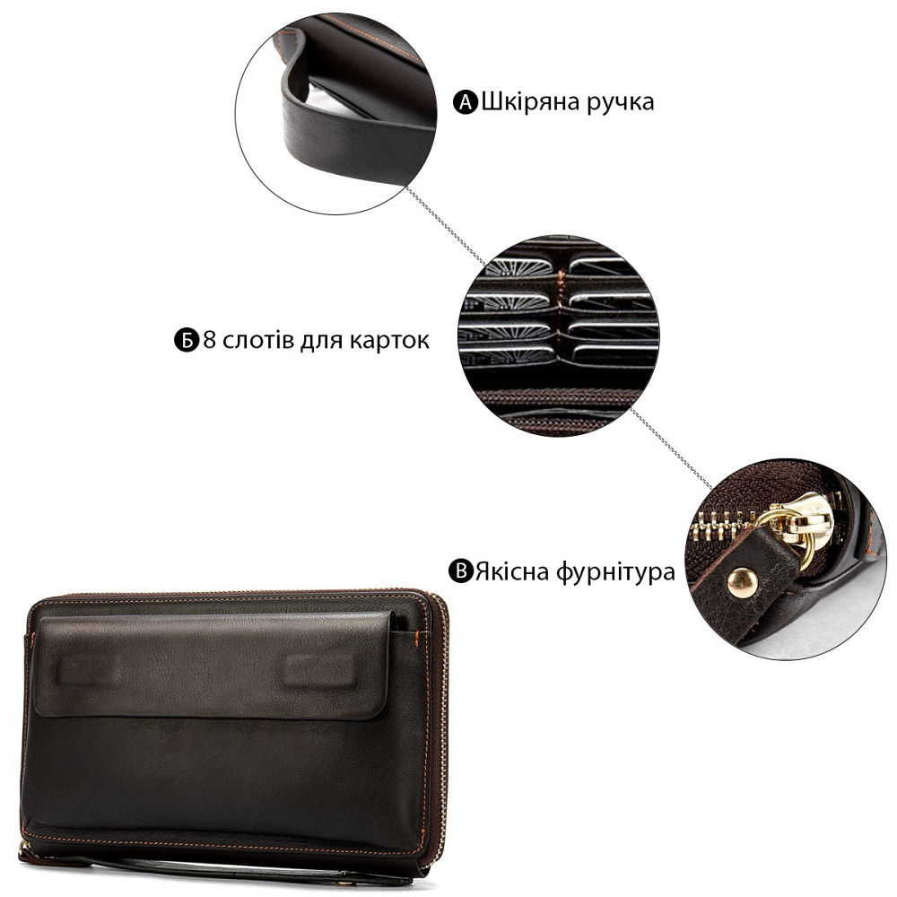 Мужской клатч-барсетка с ремешком на руку Vintage 14655 Коричневый Киев - изображение 4