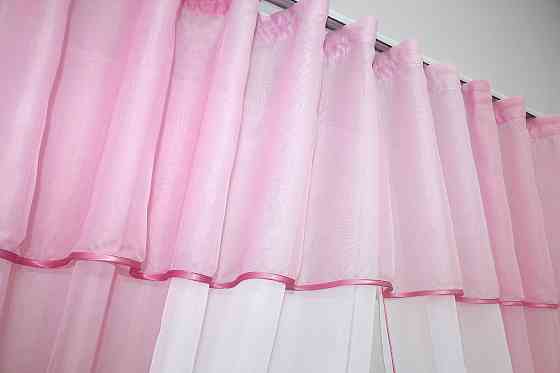 Кухонные шторы VR-Textil № 090к с ламбрекеном и подвязками розовый с белым 270х170 см (50-631) Киев