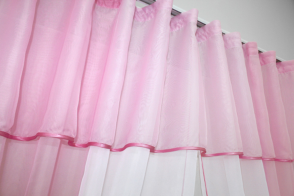 Кухонные шторы VR-Textil № 090к с ламбрекеном и подвязками розовый с белым 270х170 см (50-631) Киев - изображение 5