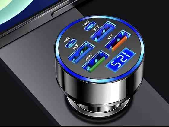 Автомобільний швидкісний зарядний пристрій на 6 портів (2 TYPE-C+4 USB) Смела