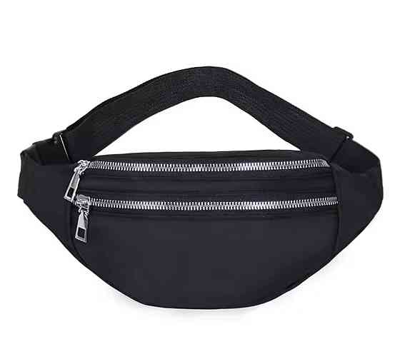 Сумка на пояс бананка 2 кармана унисекс 30 на 15 см чёрный Киев
