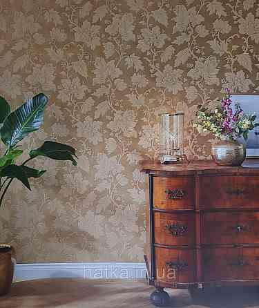 Шпалери вінілові на флізеліні Rasch Trianon Xlll 0.53х10 класика під текстиль гобелен квіти листя золотом Київ
