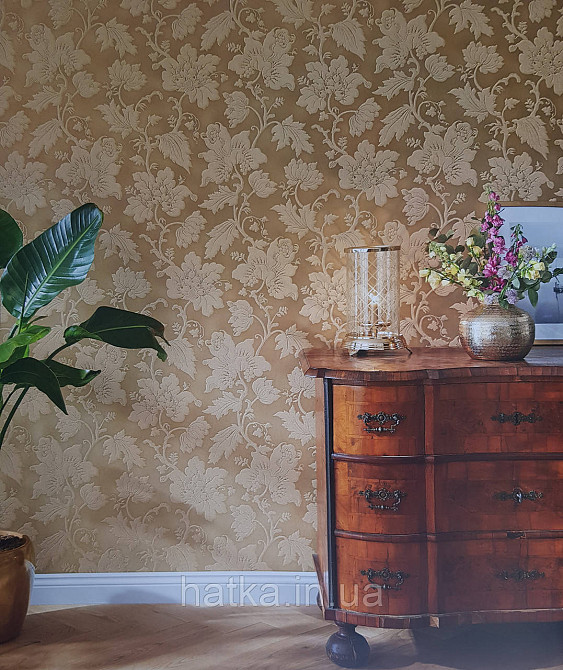 Шпалери вінілові на флізеліні Rasch Trianon Xlll 0.53х10 класика під текстиль гобелен квіти листя золотом Київ - фото 1
