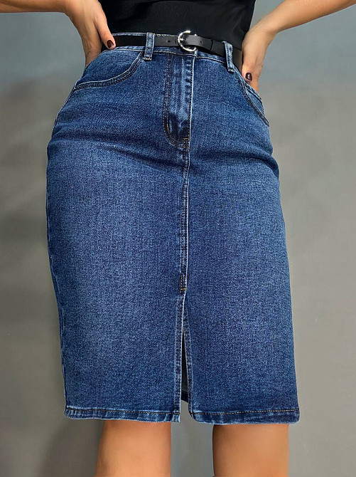 Спідниця жіноча джинсова Vanver 8235 з ременем та розрізом синя, синій, З2, 32, 91 см, 116 см Київ - фото 8