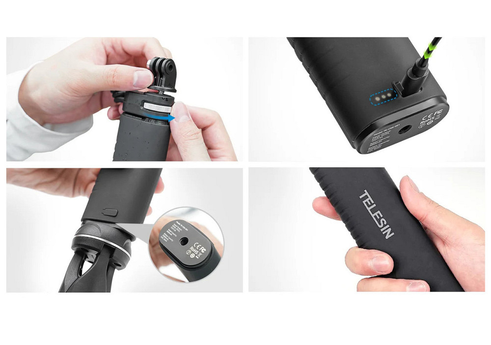 Ручка повербанк монопод для GoPro 13/12/11/10/9 телефону камери 10000мАг Type-C QC/PD3.0 Telesin TE-CSS-001 Киев - изображение 4
