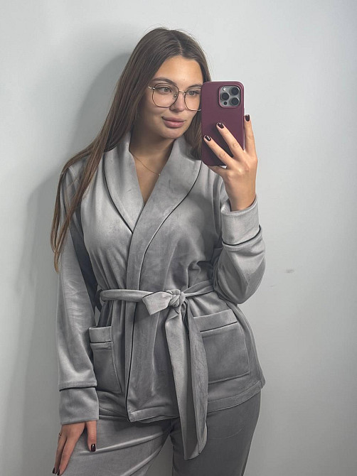 Домашний костюм на запах с поясом Серый XS Харьков - изображение 1