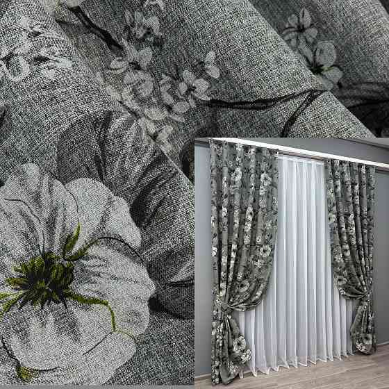 Комплект готових штор VR-Textil Льон з квітковим принтом "Прованс" № 1724ш Сірий 100х270 см 2 шт (31-829) Київ