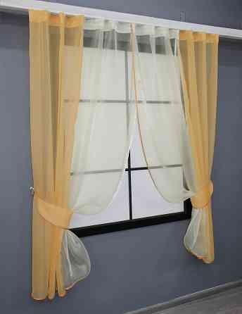 Кухонные шторы VR-Textil № 017к комбинированные с подвязками золотистый 265х170 см (59-966) Киев