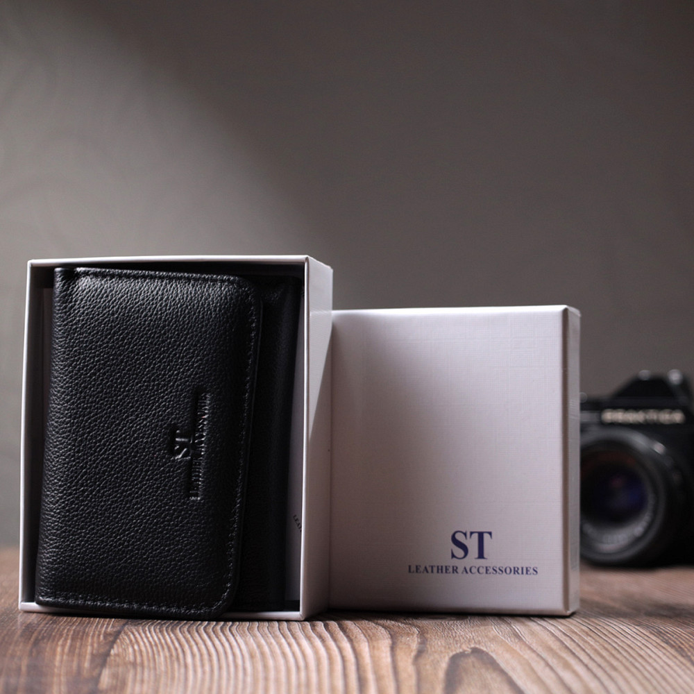 Красиве жіноче портмоне з монетницею з натуральної шкіри ST Leather 22728 Чорний Київ - фото 1
