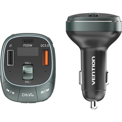Автомобільний FM-трансміттер Vention PD 54W 3-Port USB (C+A+A) LED/USB Flash/Bluetooth, вольтметр Вінниця - фото 9