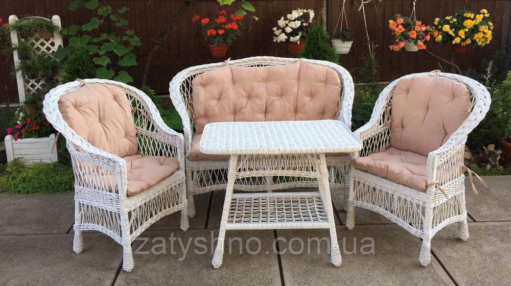 Плетеная мебель с накидками|  Комплект плетеной белой мебели  с диваном | мебель из лозы в беседку Киев - изображение 3