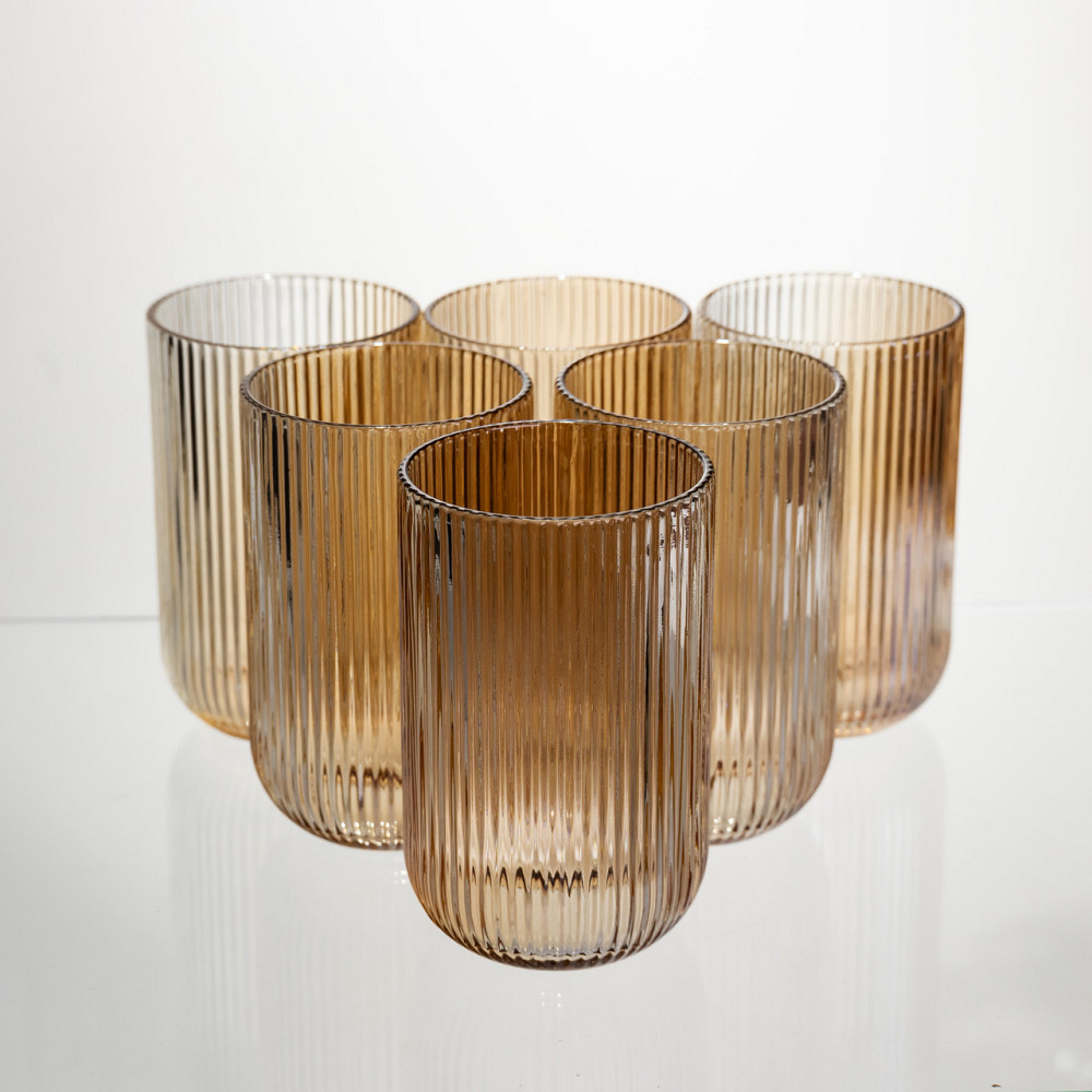 Набір скляних стаканів 6 штук 350 мл універсальних Коричневий Yiwu HP-19-197 Київ - фото 1