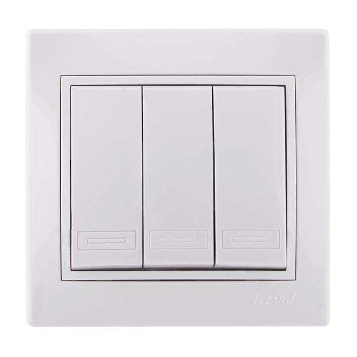 MIRA Вимикач потрійний білий з білою вставкою Lezard Харків - фото 1