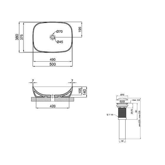 Комплект Qtap Cardinal: Раковина накладная 500×380×140 мм, White, овальная + Донный клапан Pop-up PU02 Киев