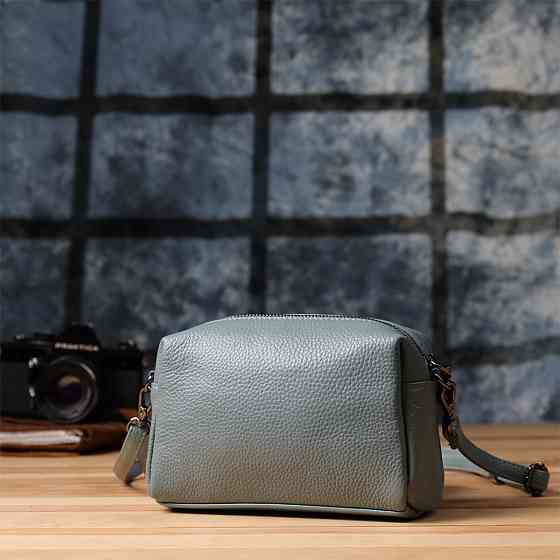 Женская сумка из натуральной кожи с современным декором Vintage 22925 Голубой Киев