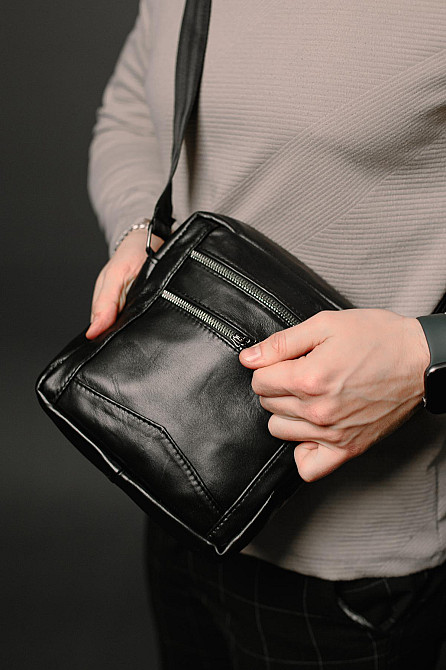 Сумка-мессенджер із натуральної гладкої шкіри ST001 (Чорна) Суми - фото 3