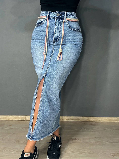 Женская юбка джинсовая Vanver 2032 длинная прямая с разрезом и поясом стрейчевая голубая, голубой, 29, 29, 78 см, 102 см Киев - изображение 6