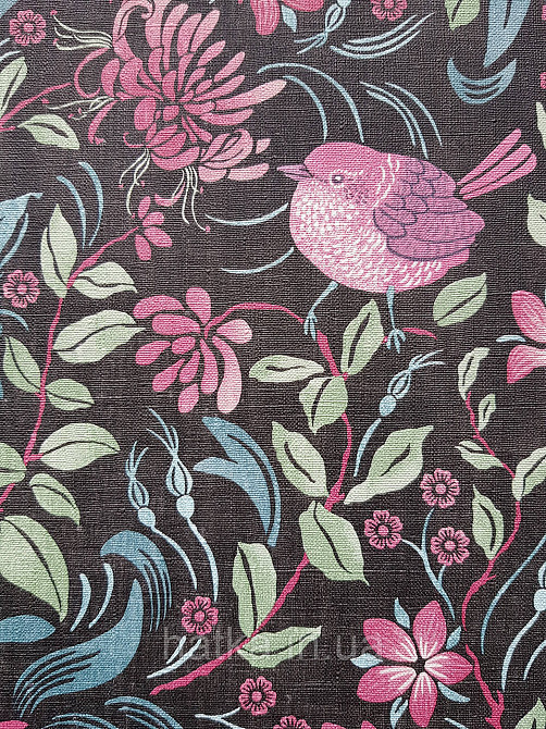 Шпалери вінілові на флізеліні A.S.Creation Maison charme 0.53x10 квіти листя птиці бордові зелені на чорному Київ - фото 4