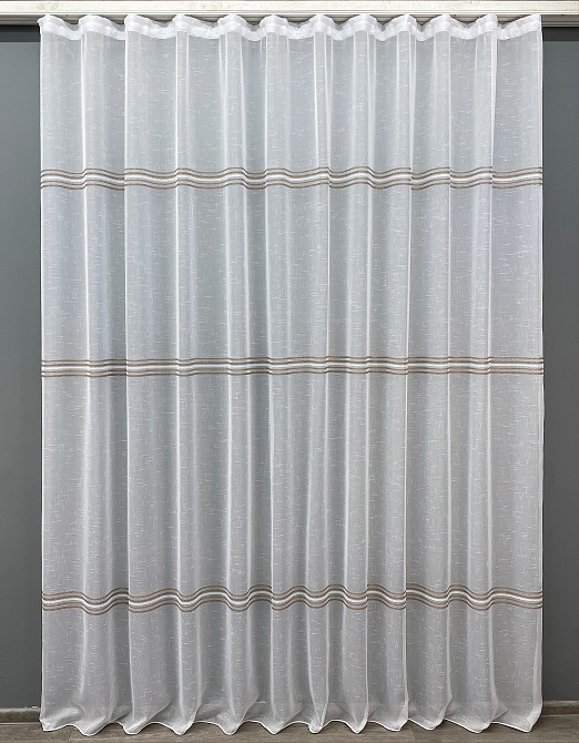 Тюль VR-Textil 1429т Кружево Лен Белый с коричневым 300х270 см (42-0256) Киев - изображение 2