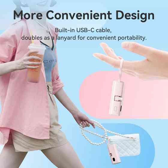 УМБ Vention 4800mAh 22,5W PD, USB-C In/Out, LED display, with built-in Lightning cable Black Вінниця