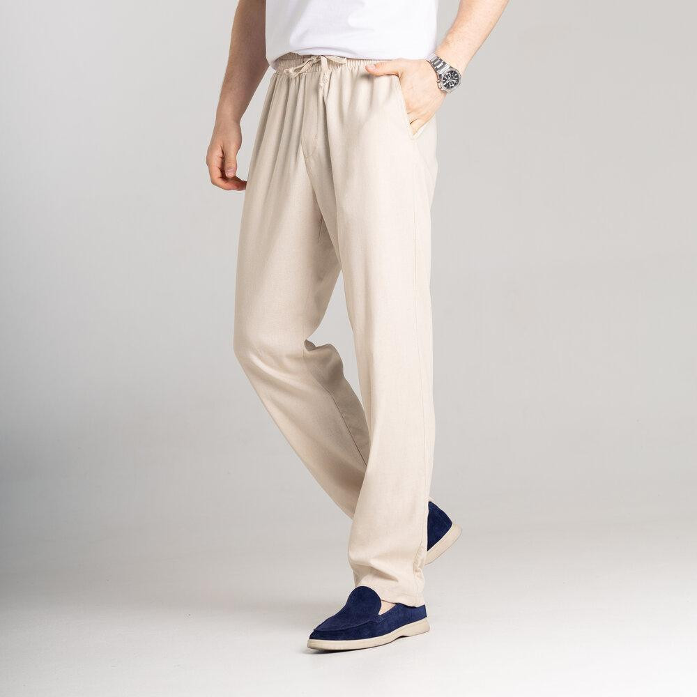 Мужские льняные брюки свободного кроя бежеві Pobedov Chill Киев - изображение 4